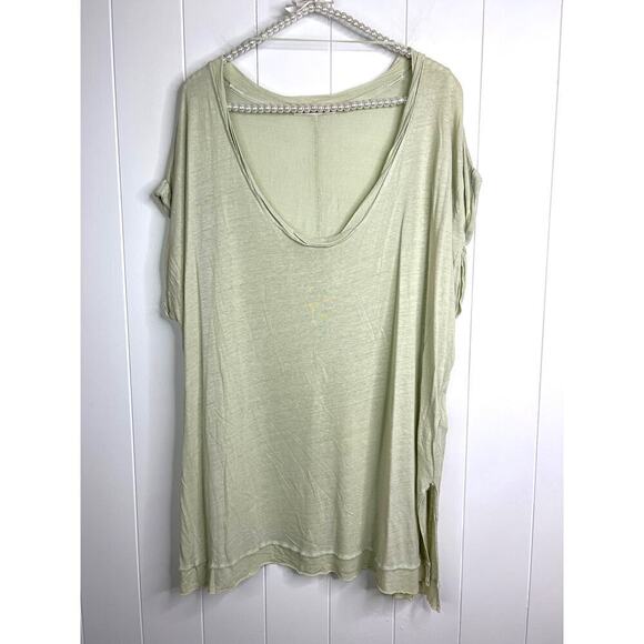 Free People We The Free Celery Green Linen Blend Scoop Neck Blouse SZ Med - Picture 1 of 8